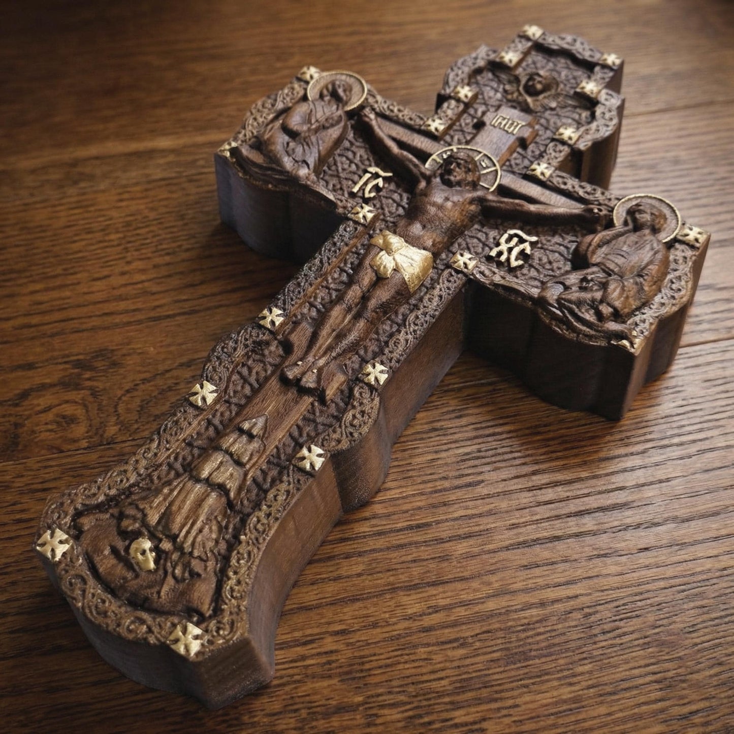 Hand Carved Cross No 5 | Wood Byzantine Greek Christian Wall Art