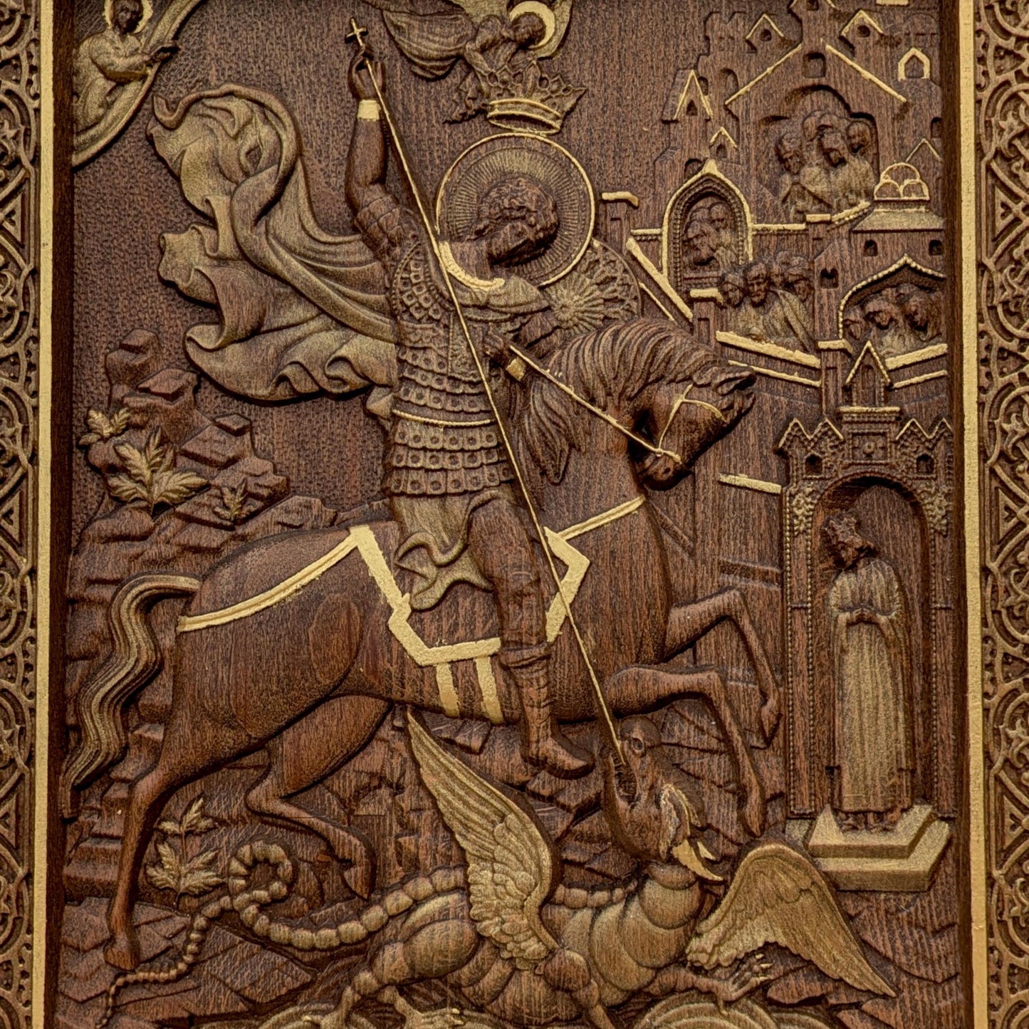 Saint George Wooden Carved Handcrafted Christian Religious Icon. Byzantine Home Wall Art Decor Gift. Orthodox Greek Woodcarving Sculpture.
