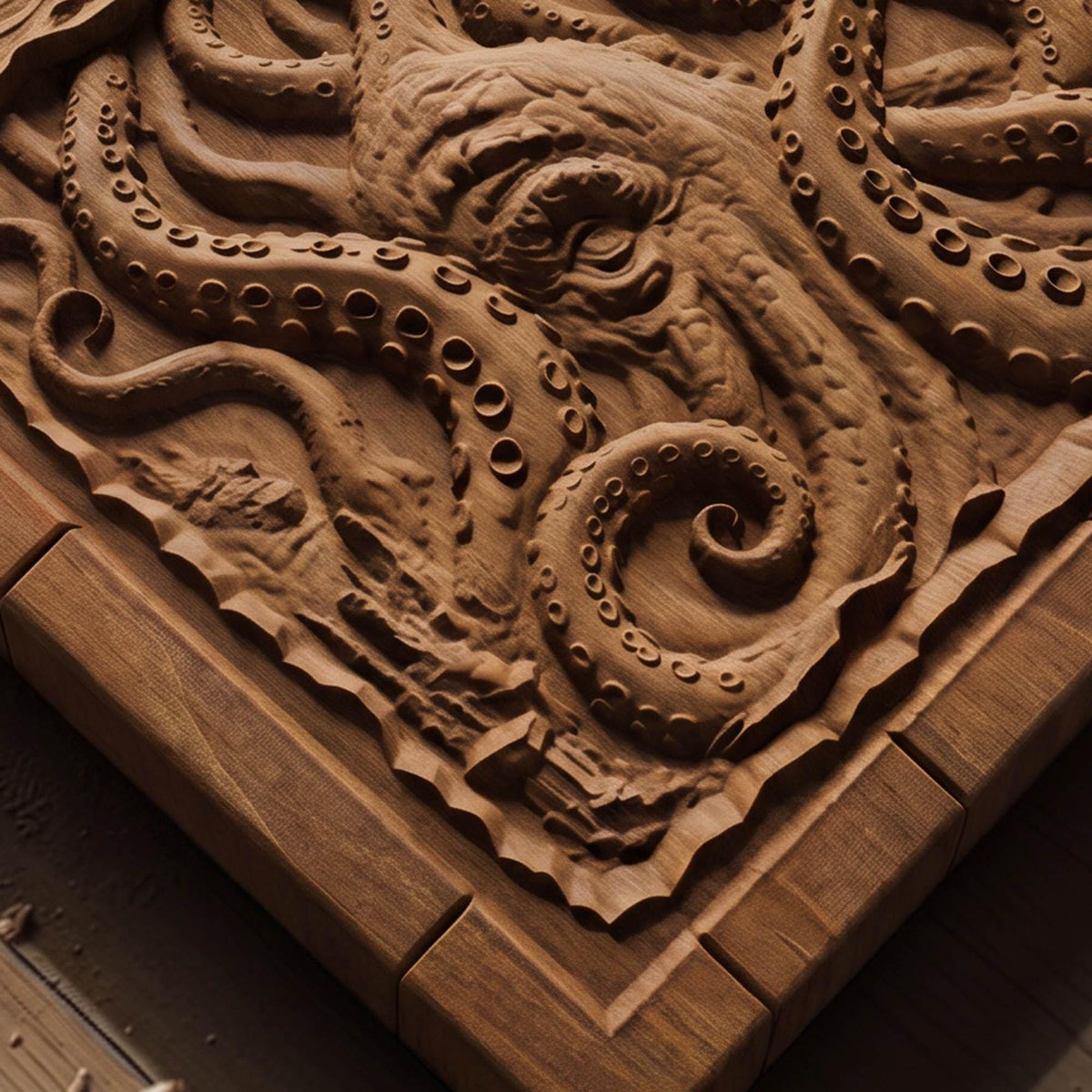 Kraken Atack on the Ships from Ancient Greek Mythology 3D Wooden Bas Relief Panel Art Sculptural Gift Idea Cretan Holy Carvings