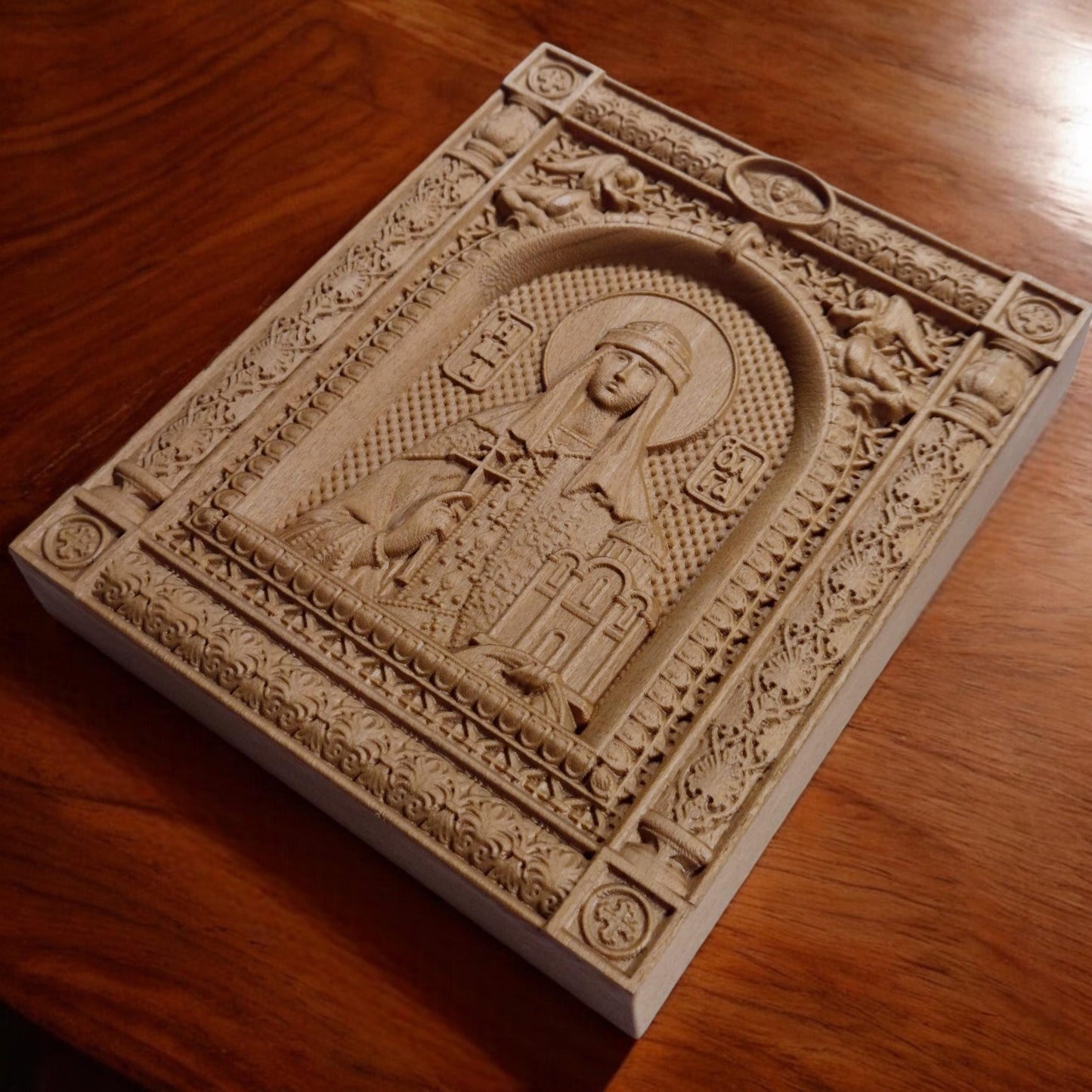 Saint Olga Wooden Carved Handmade Christian Icon. Byzantine Greek Orthodox Home Art Decor.