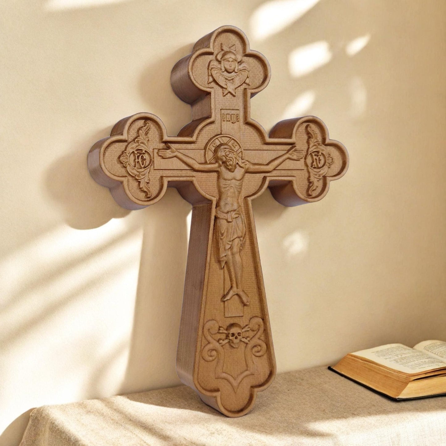 Hand Carved Cross No 2 | Wood Byzantine Greek Christian Wall Art