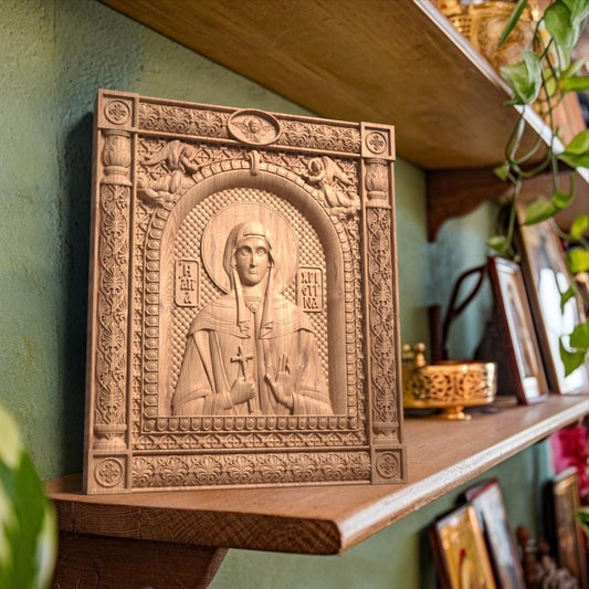 Saint Christina Wooden Carved Handcrafted Christian Religious Icon. Byzantine Home Wall Art Decor Gift. Orthodox Greek Woodcarving Sculpture.