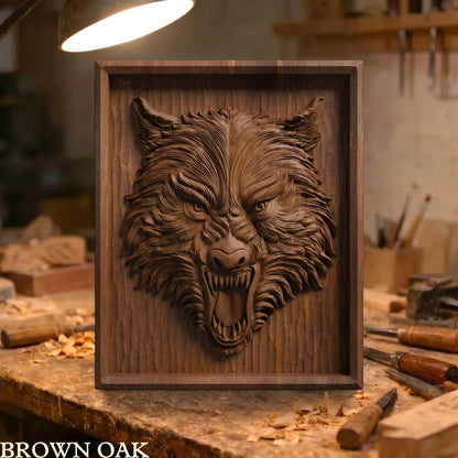 Wolf Beast Bas Relief | Wooden Wolf Carving | Sculptural Gift Idea