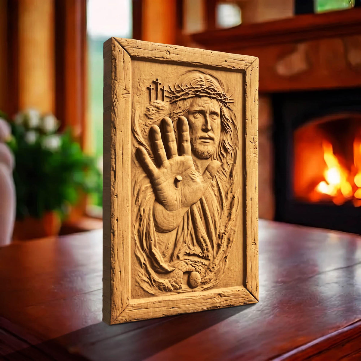 Jesus Christ Wound Wooden Carved Handmade Christian Icon  Byzantine Greek Orthodox Home Art Decor Cretan Holy Carvings