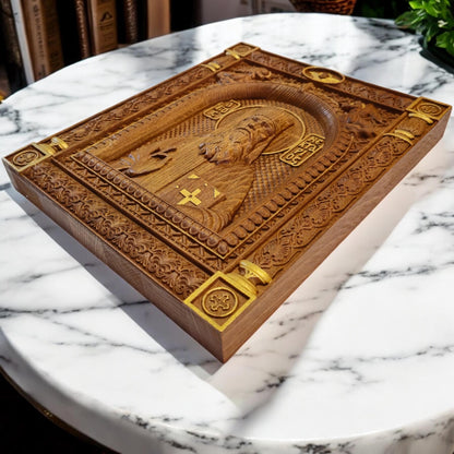 Saint Nectarios of Aegina Wooden Carved Handcrafted Christian Religious Icon. Byzantine Home Wall Art Decor Gift. Orthodox Greek Woodcarving Sculpture.