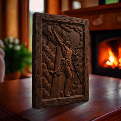 Jesus Crusifixion Wooden Carved Handmade Christian Icon  Byzantine Greek Orthodox Home Art Decor Cretan Holy Carvings
