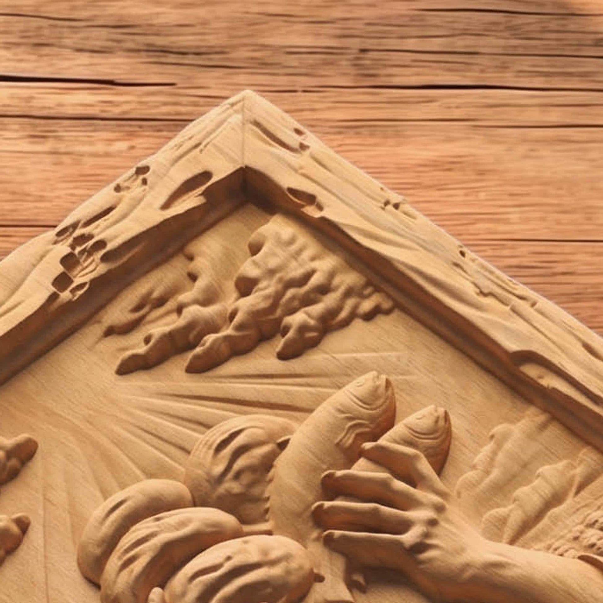 Jesus Christ Feeds the 5000 Wooden Carved Handmade Christian Icon  Byzantine Greek Orthodox Home Decor Cretan Holy Carvings