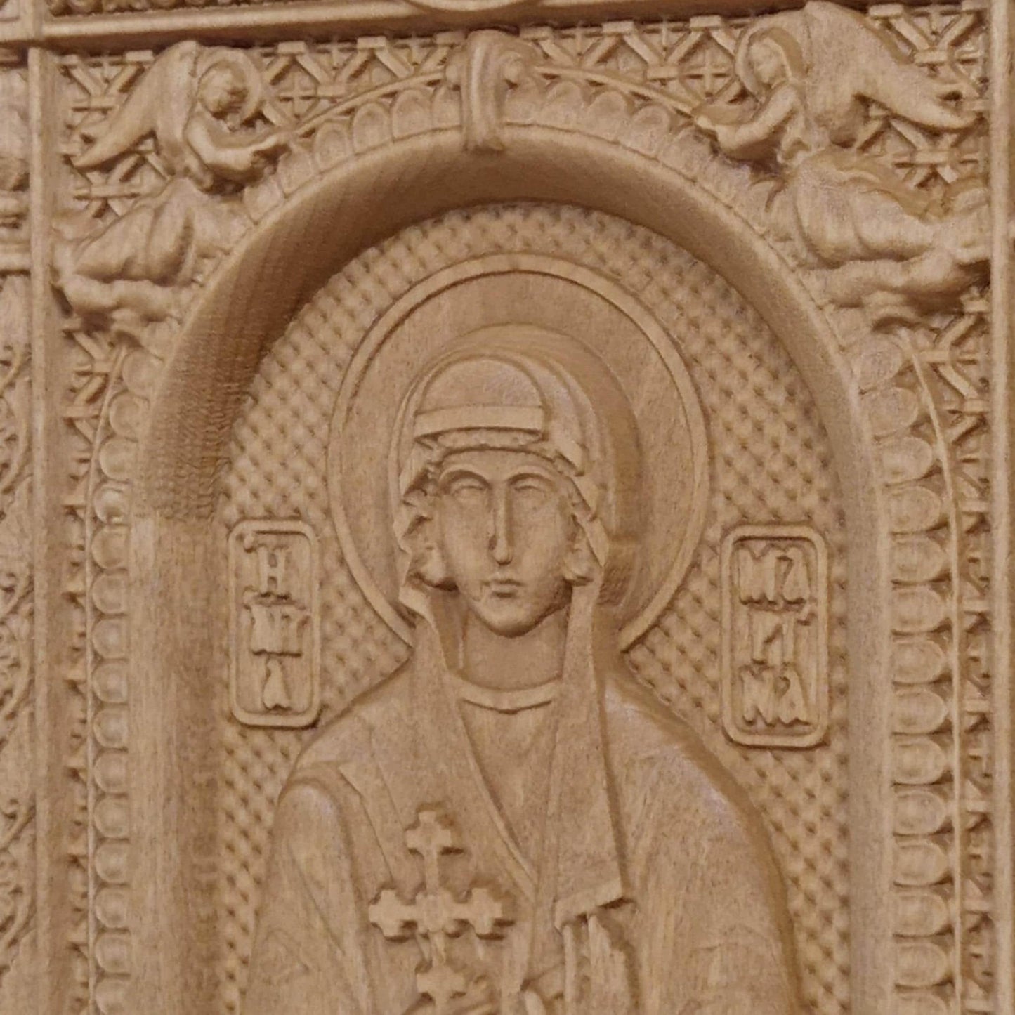 Saint Marina Wooden Carved Handmade Christian Icon. Byzantine Greek Orthodox Home Art Decor.