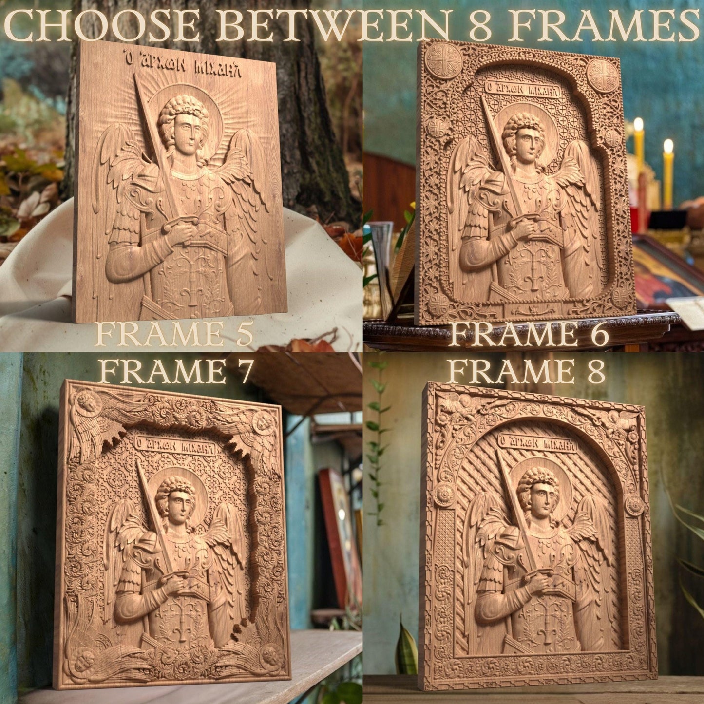 Αrchangel Michael Wooden Carved Handcrafted Christian Religious Icon. Byzantine Home Wall Art Decor Gift. Orthodox Greek Woodcarving Sculpture.