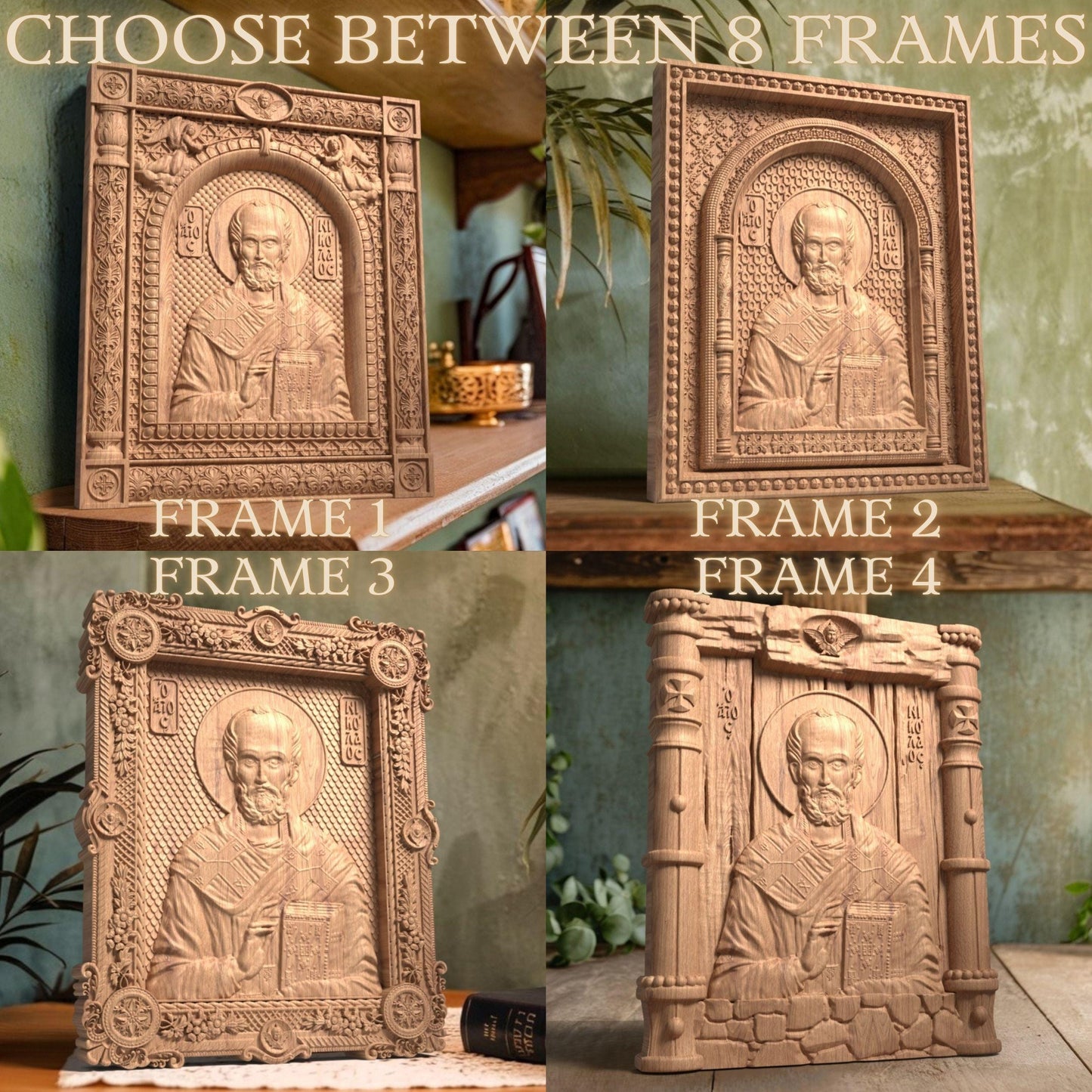 Saint Nicholas Wooden Carved Handcrafted Christian Religious Icon. Byzantine Home Wall Art Decor Gift. Orthodox Greek Woodcarving Sculpture.