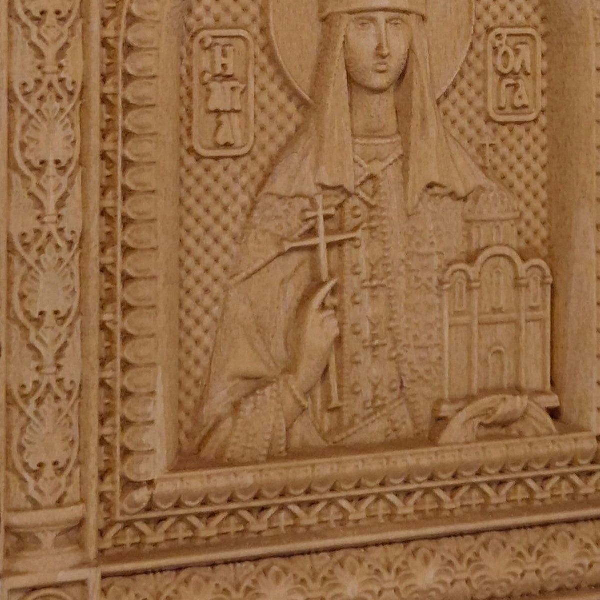 Saint Olga Wooden Carved Handmade Christian Icon. Byzantine Greek Orthodox Home Art Decor.