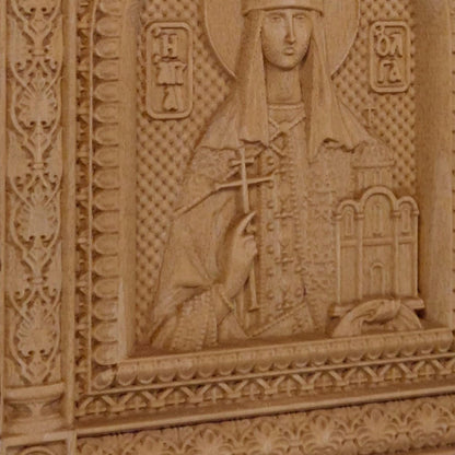 Saint Olga Wooden Carved Handmade Christian Icon. Byzantine Greek Orthodox Home Art Decor.