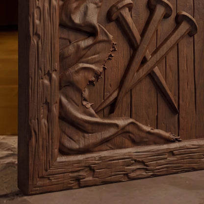 Iron Nails and Crown of Thorns Wooden Carved Handmade Christian Icon  Byzantine Greek Orthodox Home Decor Cretan Holy Carvings