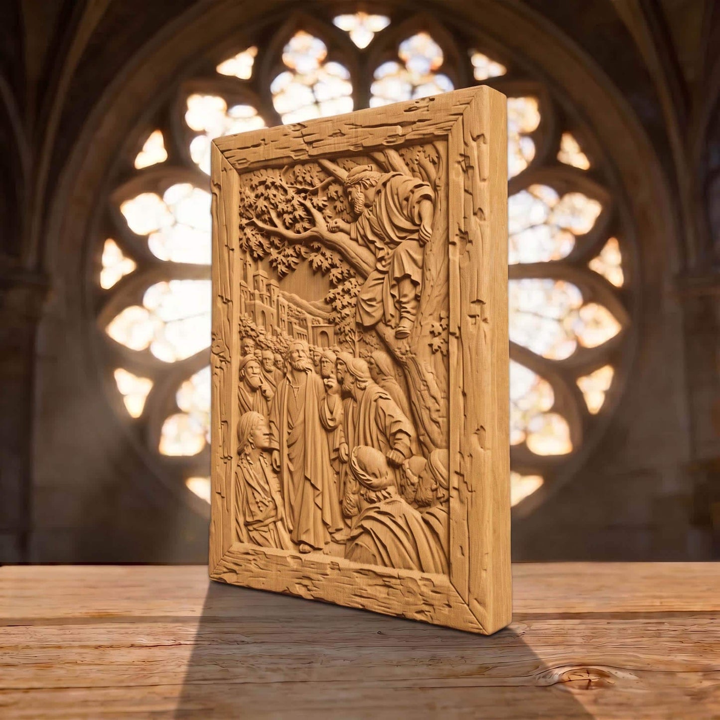 Jesus Talking to Zacchaeus on a Tree Wooden Carved Handmade Christian Icon  Byzantine Greek Orthodox Home Decor Cretan Holy Carvings