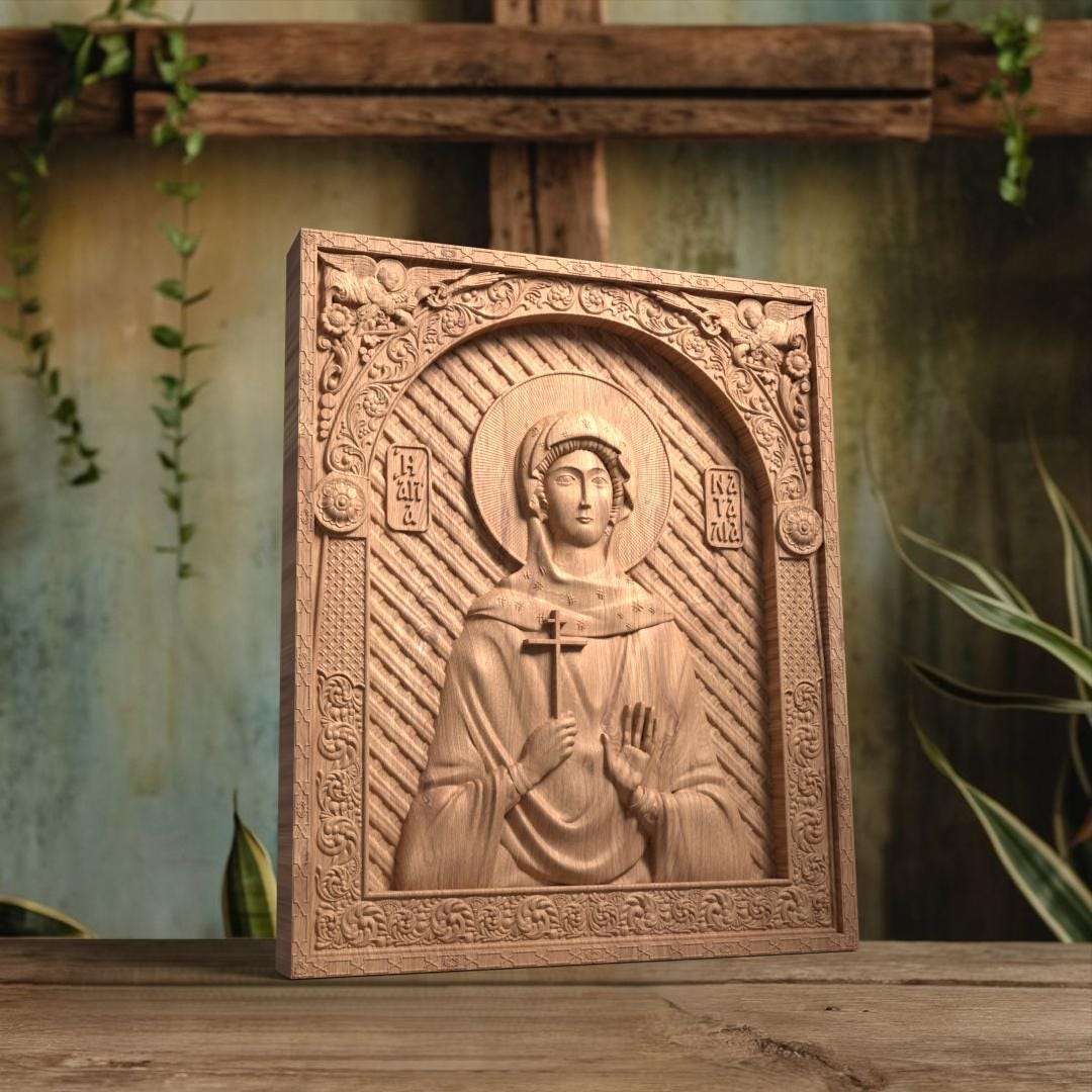 Saint Natalia of Moscow Wooden Carved Handmade Christian Icon. Byzantine Greek Orthodox Home Decor.