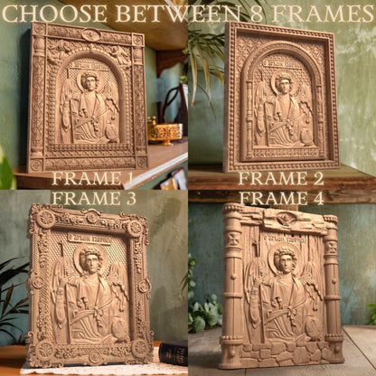 Αrchangel Gabriel Wooden Carved Handcrafted Christian Religious Icon. Byzantine Home Wall Art Decor Gift. Orthodox Greek Woodcarving Sculpture.