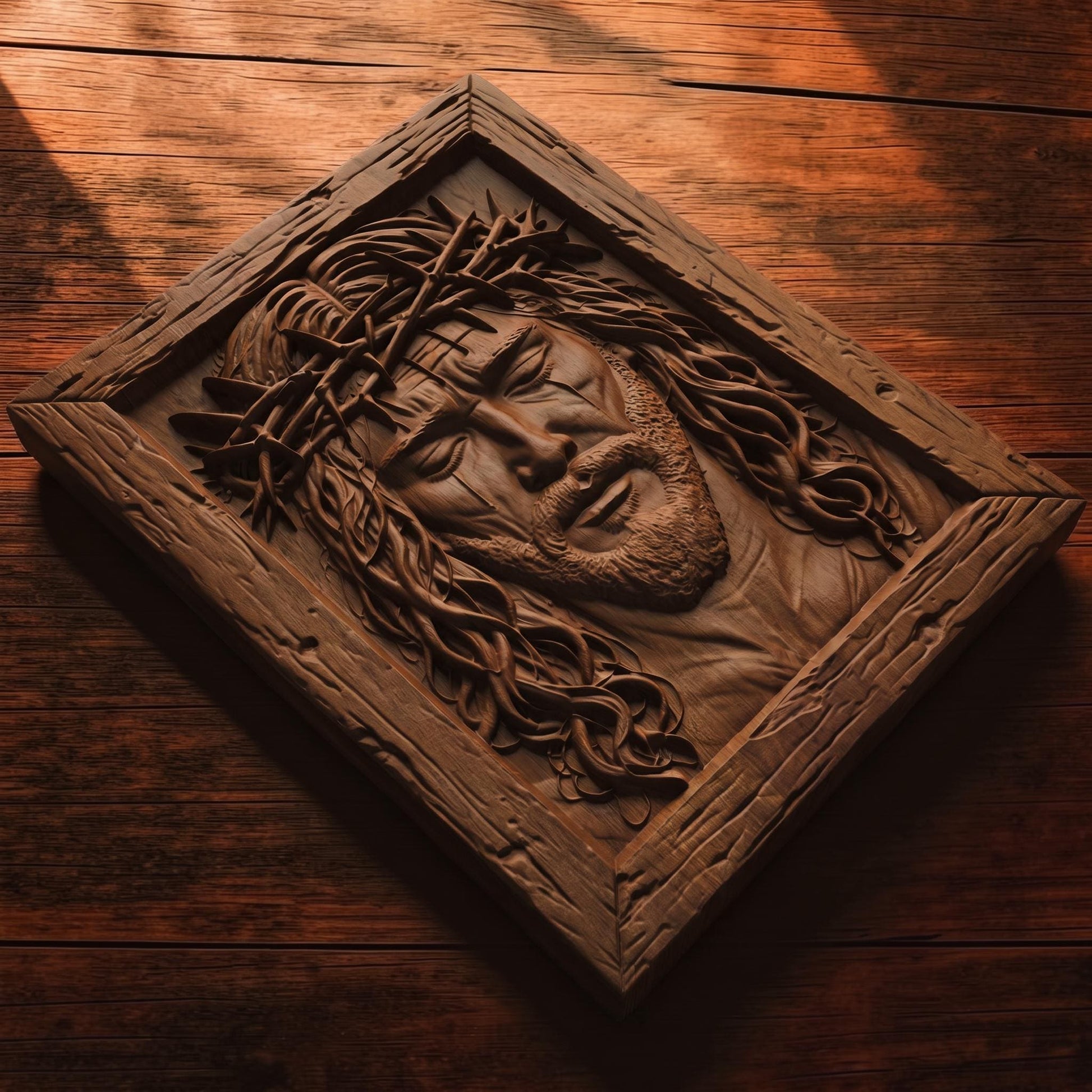 Jesus Christ Face Wooden Carved Handmade Christian Icon  Byzantine Greek Orthodox Home Decor Cretan Holy Carvings