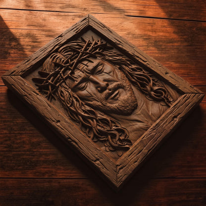 Jesus Christ Face Wooden Carved Handmade Christian Icon  Byzantine Greek Orthodox Home Decor Cretan Holy Carvings