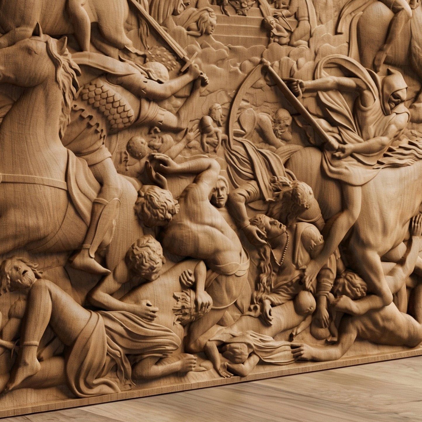 The Four Riders of the Apocalypse Handmade Wooden Carving. Home Gift Wall Art Mythological Decor.