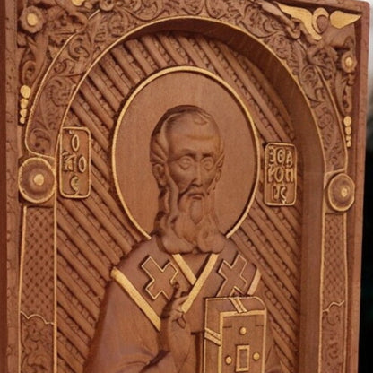 Saint Athanasius of Alexandria Wooden Carved Handcrafted Christian Religious Icon. Byzantine Home Wall Art Decor Gift. Orthodox Greek Woodcarving Sculpture.