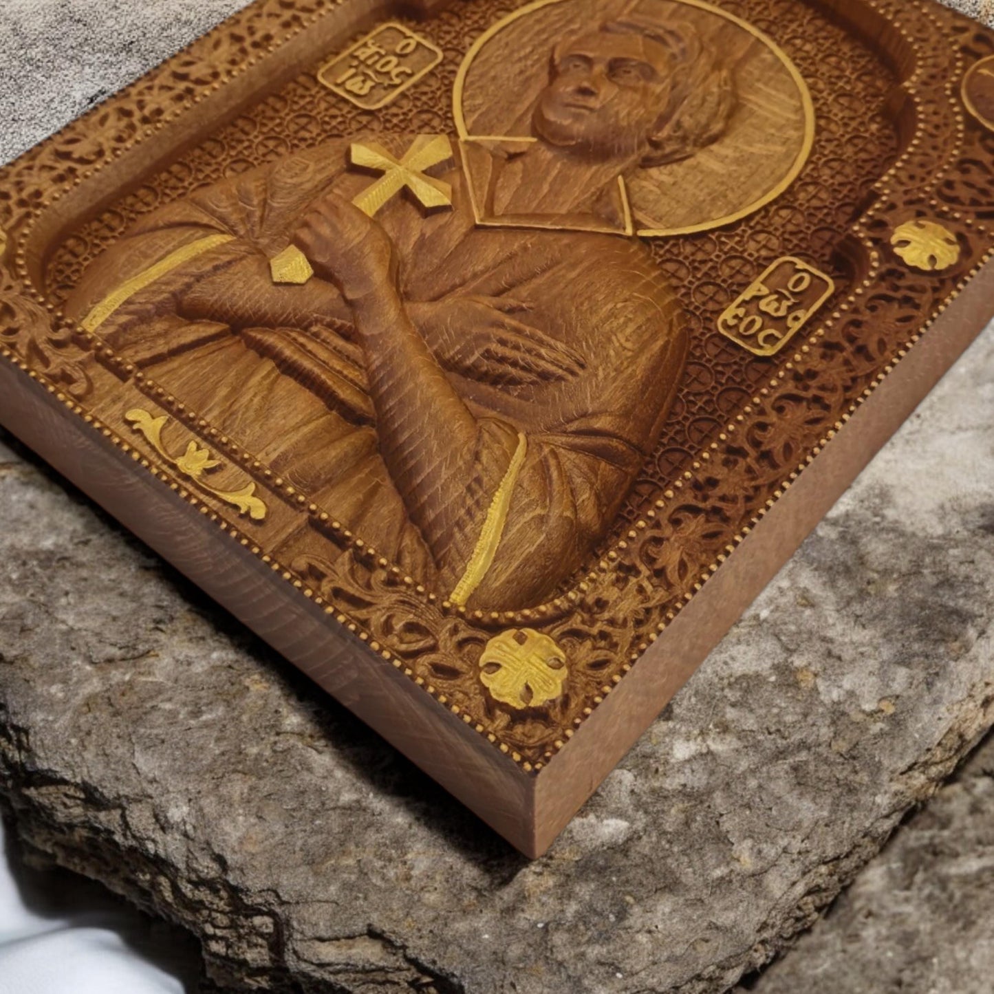 Saint John the Russian Wooden Carved Handcrafted Christian Religious Icon. Byzantine Home Wall Art Decor Gift. Orthodox Greek Woodcarving Sculpture.