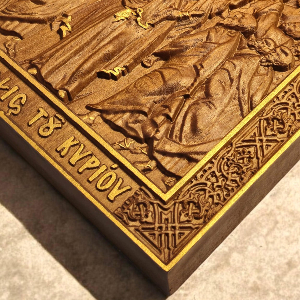 Ascension of Jesus Wooden Carved Handmade Christian Icon. Byzantine Greek Orthodox Home Art Decor.