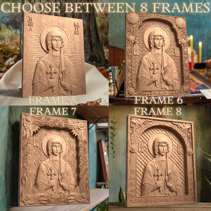 Saint Marina Wooden Carved Handcrafted Christian Religious Icon. Byzantine Home Wall Art Decor Gift. Orthodox Greek Woodcarving Sculpture.