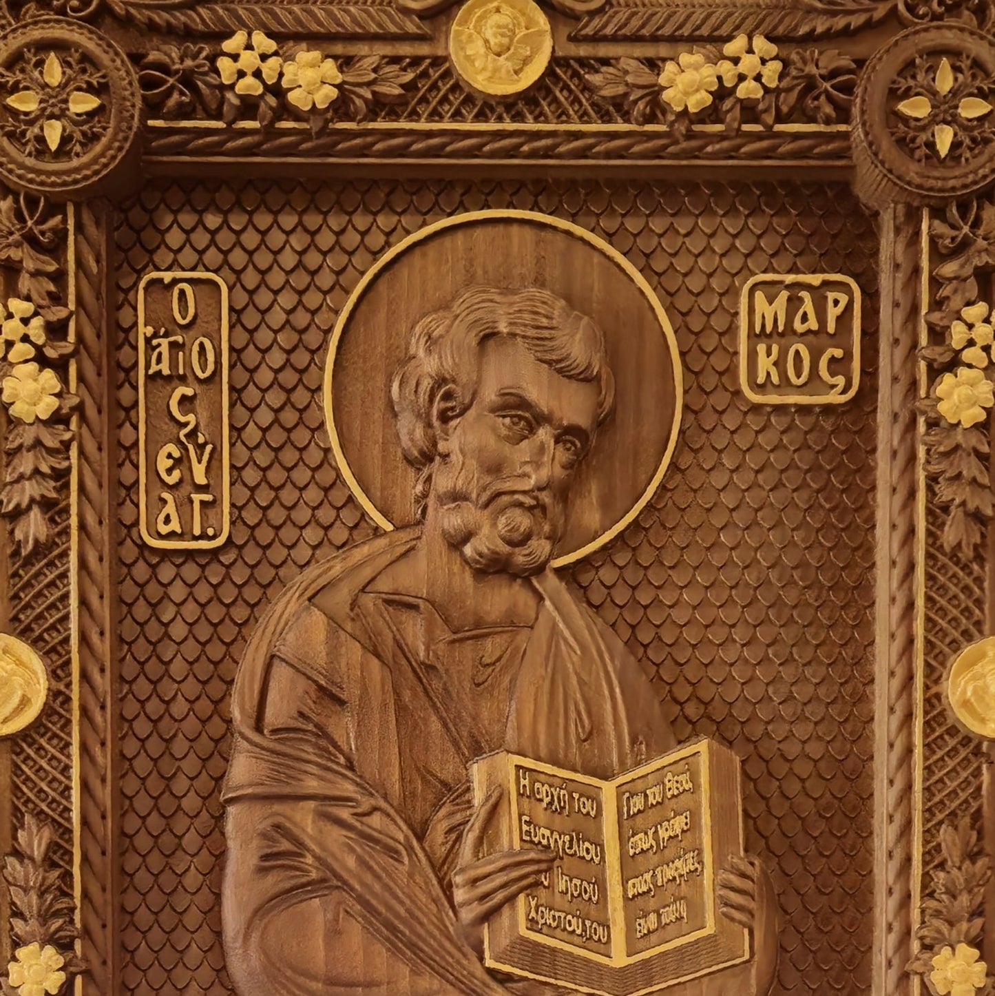 Mark the Evangelist Wooden Carved Handcrafted Christian Religious Icon. Byzantine Home Wall Art Decor Gift. Orthodox Greek Woodcarving Sculpture.