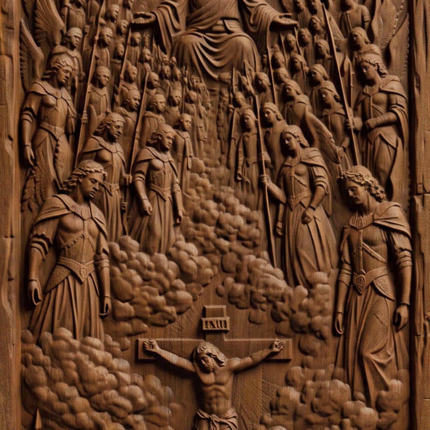 The Crucifixion Wooden Carved Handmade Christian Icon  Byzantine Greek Orthodox Home Decor Cretan Holy Carvings