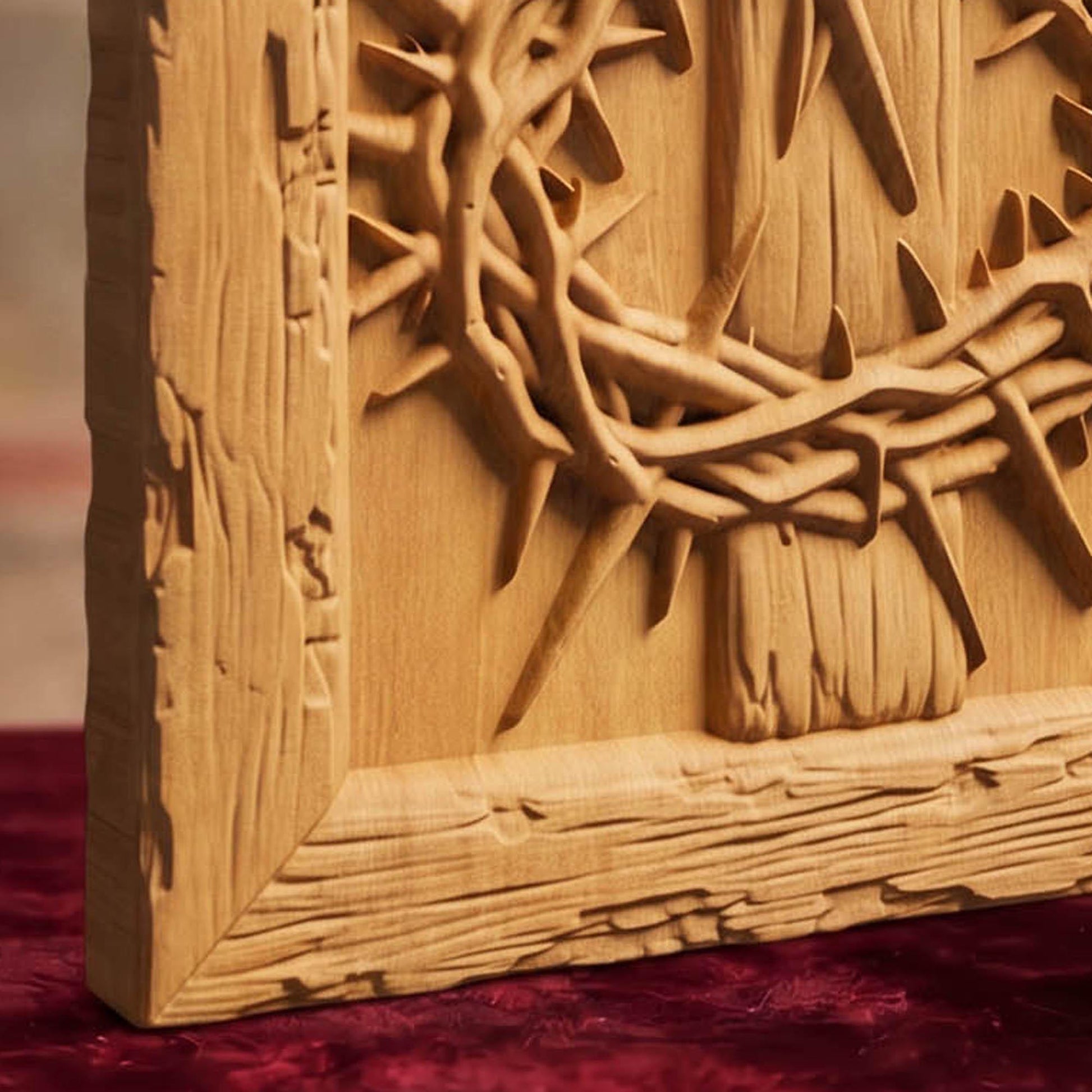 The Cross, Nails and Crown of Thorns Wooden Carved Handmade Christian Icon  Byzantine Greek Orthodox Home Decor Cretan Holy Carvings
