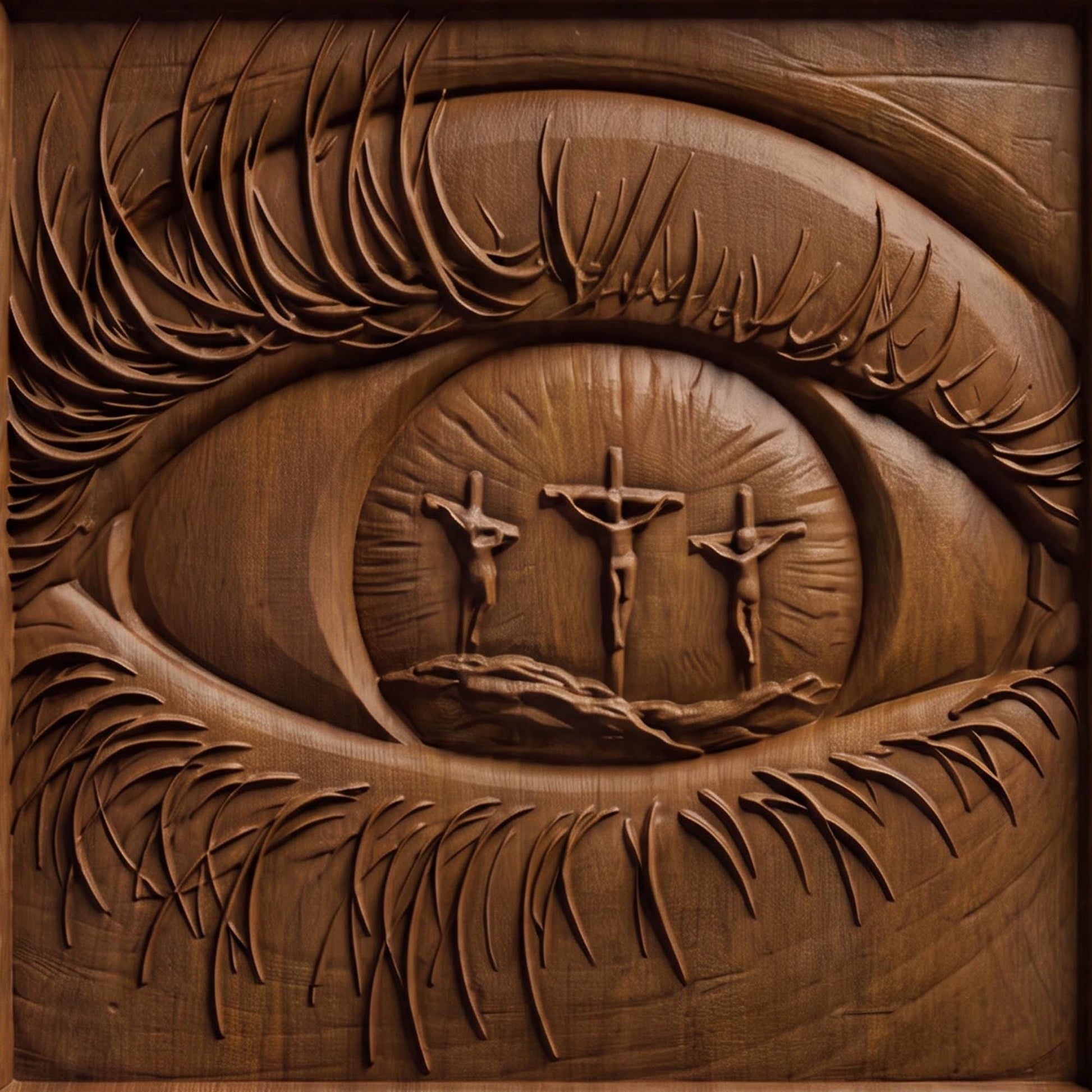 Eye Looking at God Wooden Carved Handmade Christian Icon  Byzantine Greek Orthodox Home Art Decor Cretan Holy Carvings