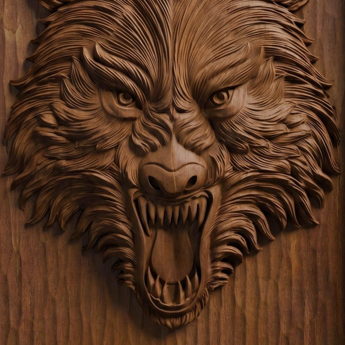 Wolf Beast Bas Relief | Wooden Wolf Carving | Sculptural Gift Idea