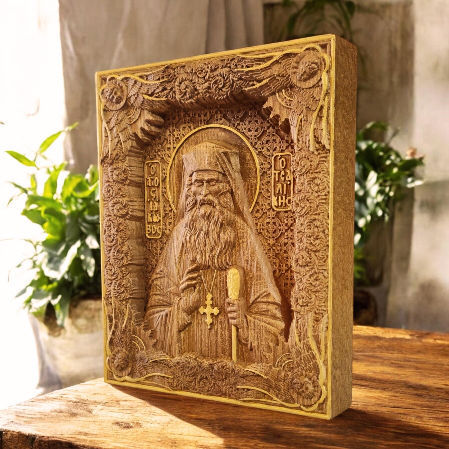 Saint Iakovos Tsalikis Wooden Carved Handcrafted Christian Religious Icon. Byzantine Home Wall Art Decor Gift. Orthodox Greek Woodcarving Sculpture.