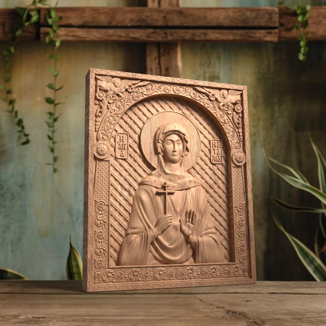 Saint Natalia of Moscow Wooden Carved Handcrafted Christian Religious Icon. Byzantine Home Wall Art Decor Gift. Orthodox Greek Woodcarving Sculpture.