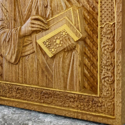 Matthew the Evangelist Wooden Carved Handcrafted Christian Religious Icon. Byzantine Home Wall Art Decor Gift. Orthodox Greek Woodcarving Sculpture.