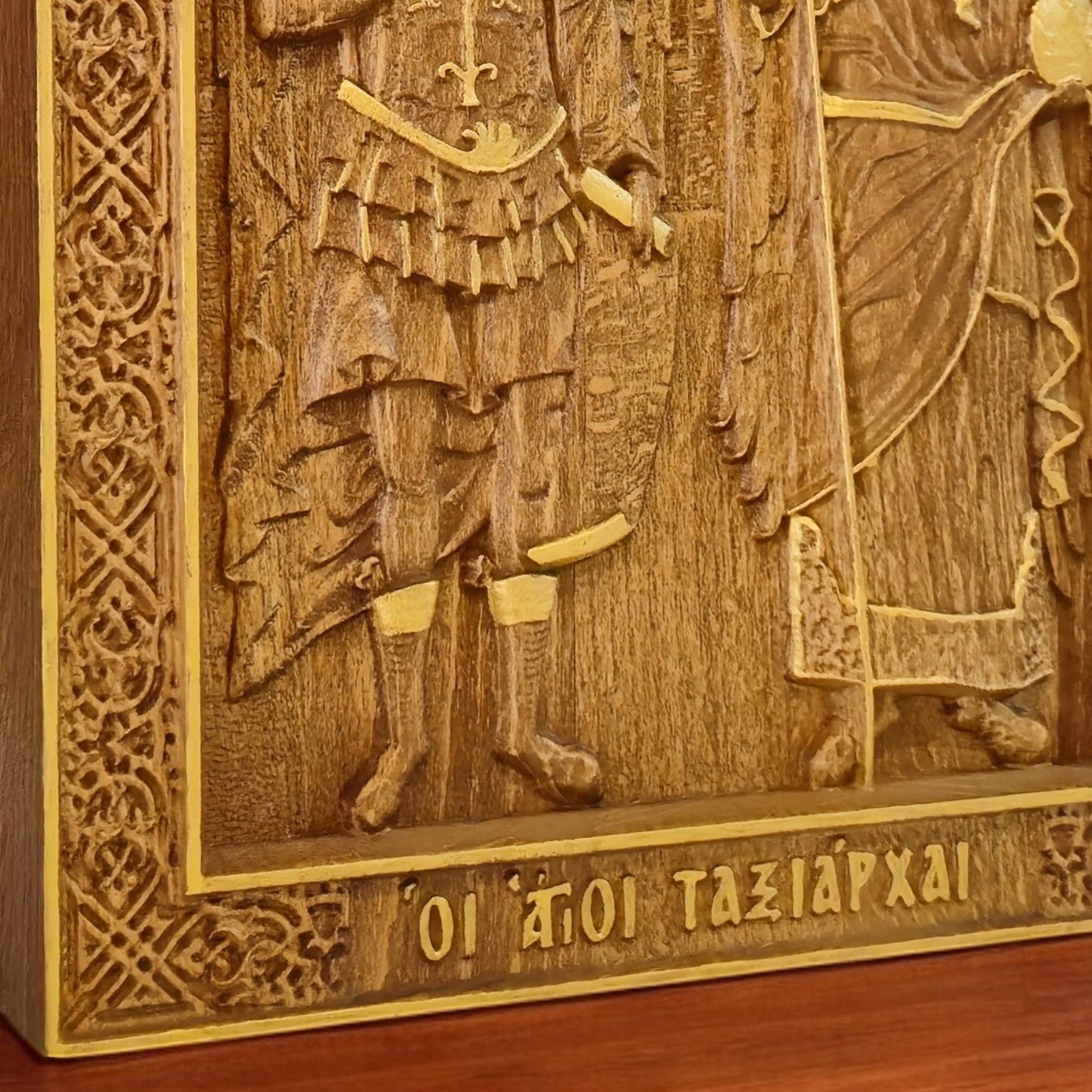 Archangels Michael and Gabriel Wooden Carved Handcrafted Christian Religious Icon. Byzantine Home Wall Art Decor Gift. Orthodox Greek Woodcarving Sculpture.