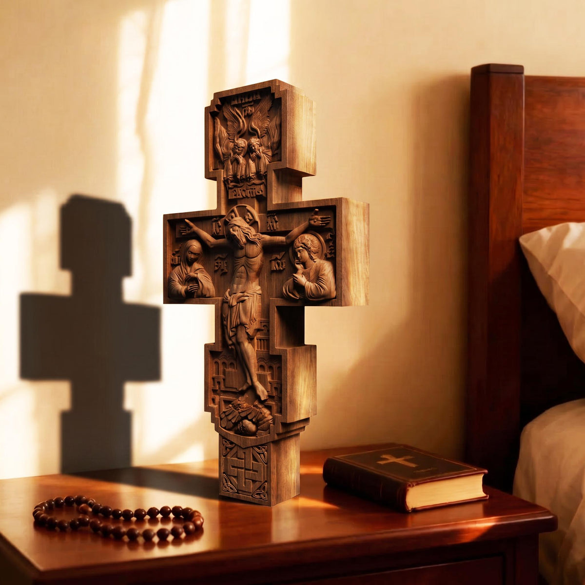 Hand Carved Cross No 3 | Wood Byzantine Greek Christian Wall Art Cretan Holy Carvings