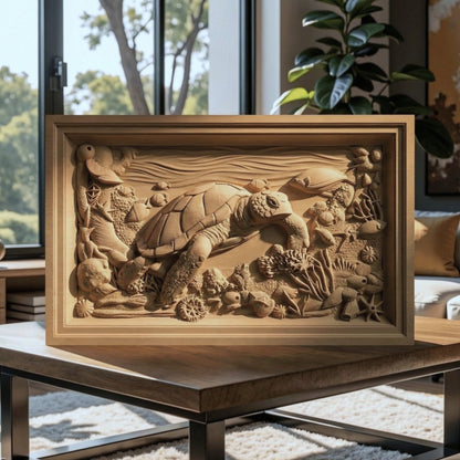 Sea Turtle Handmade Wooden Carving. Home Gift Wall Art Nature Decor.