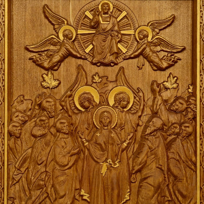 Ascension of Jesus Wooden Carved Handcrafted Christian Religious Icon. Byzantine Home Wall Art Decor Gift. Orthodox Greek Woodcarving Sculpture.
