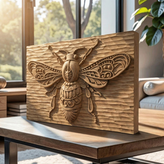 Bee Tribal Handmade Wooden Carving. Other Home Gift Wall Art Decor.