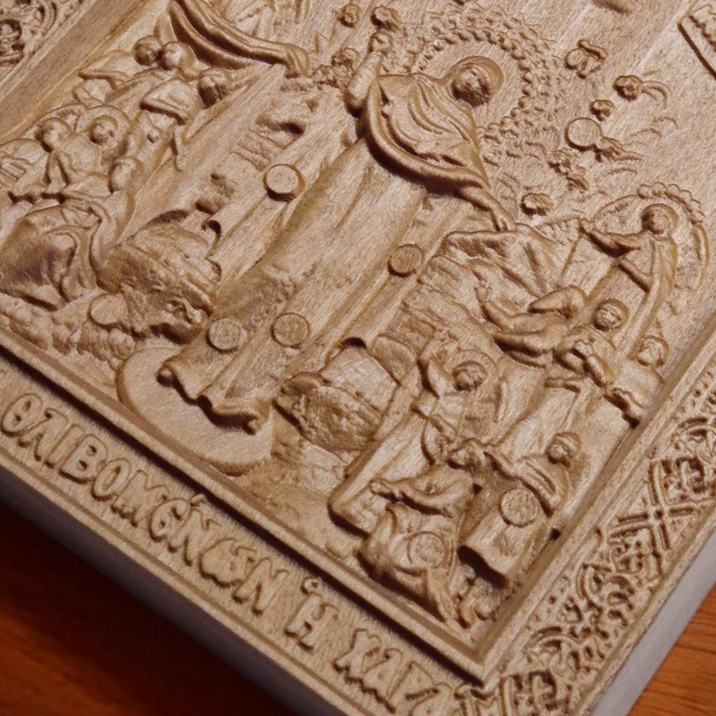 Mother of God Joy of All Who Sorrow Wooden Carved Handcrafted Christian Religious Icon. Byzantine Home Wall Art Decor Gift. Orthodox Greek Woodcarving Sculpture.