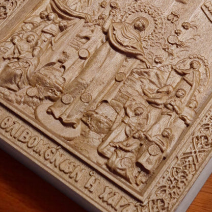 Mother of God Joy of All Who Sorrow Wooden Carved Handcrafted Christian Religious Icon. Byzantine Home Wall Art Decor Gift. Orthodox Greek Woodcarving Sculpture.