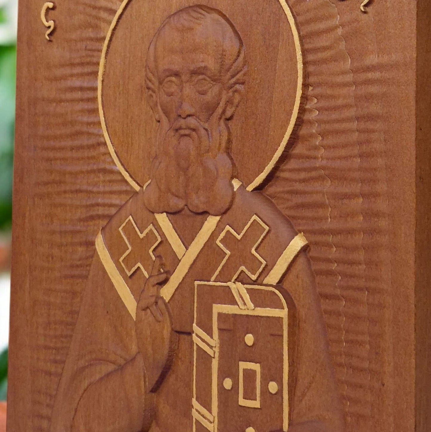 Saint Athanasius of Alexandria Wooden Carved Handcrafted Christian Religious Icon. Byzantine Home Wall Art Decor Gift. Orthodox Greek Woodcarving Sculpture.
