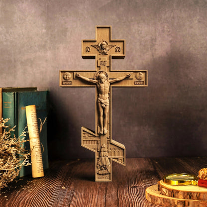 Wooden Carved Handmade Christian Cross No6. Byzantine Greek Orthodox Home Art Decor.