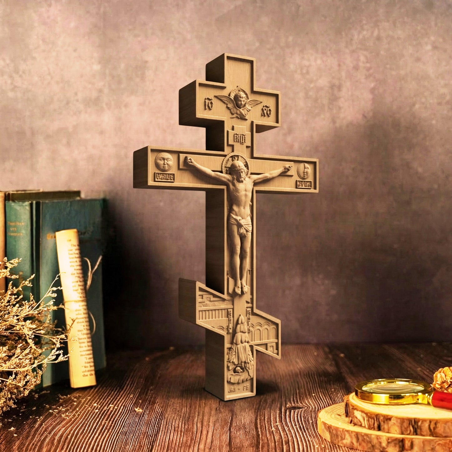 Wooden Carved Handmade Christian Cross No6. Byzantine Greek Orthodox Home Art Decor.