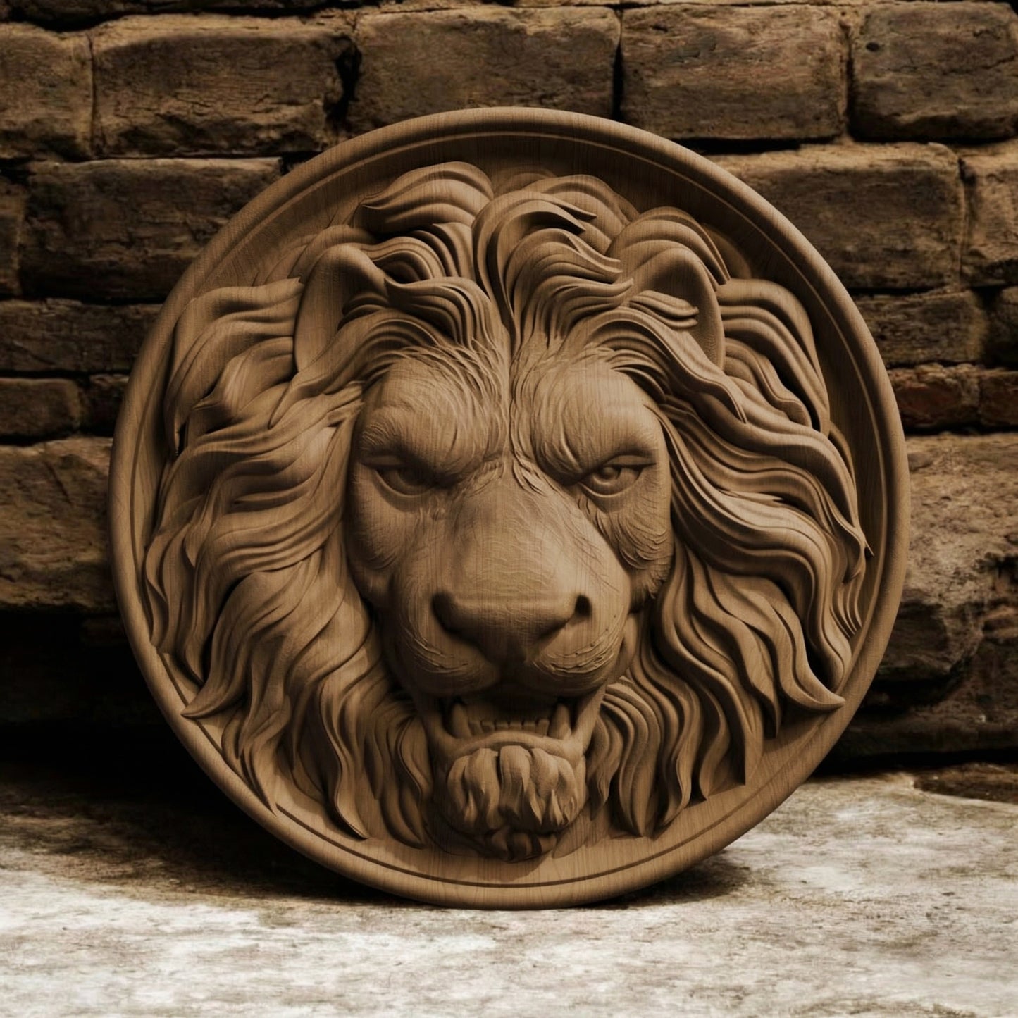 Lion Head in Plate Handmade Wooden Carving. Home Gift Wall Art Nature Decor.