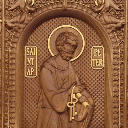 Saint Peter the Apostle Wooden Carved Handcrafted Christian Religious Icon. Byzantine Home Wall Art Decor Gift. Orthodox Greek Woodcarving Sculpture.