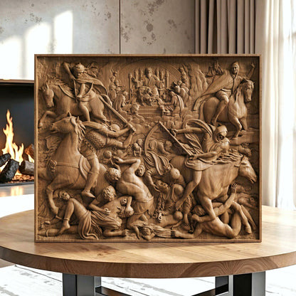The Four Riders of the Apocalypse Handmade Wooden Carving. Home Gift Wall Art Mythological Decor.