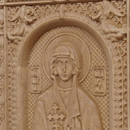 Saint Marina Wooden Carved Handcrafted Christian Religious Icon. Byzantine Home Wall Art Decor Gift. Orthodox Greek Woodcarving Sculpture.