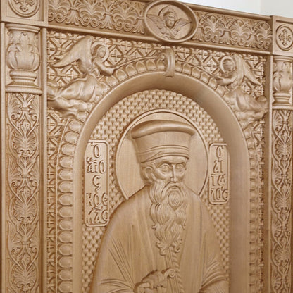 Saint Kosmas the Aetolian Wooden Carved Handcrafted Christian Religious Icon. Byzantine Home Wall Art Decor Gift. Orthodox Greek Woodcarving Sculpture.